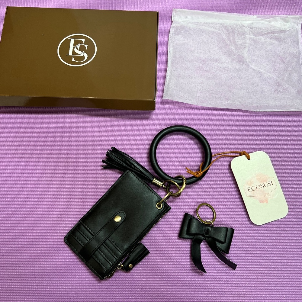 Wristlet Wallet with Tassel and Bow Keychain